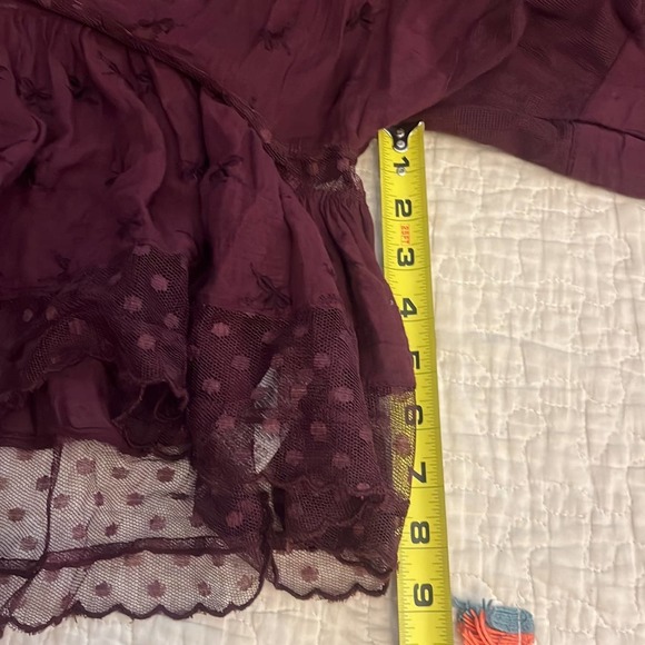 Free People Burgundy Nostalgic Feels Lace Boho Long Sleeve Peasant Top S - Picture 6 of 7